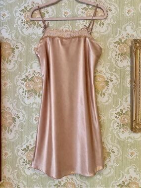 Y2K champagne satin slip dress gold coquette fairy mini